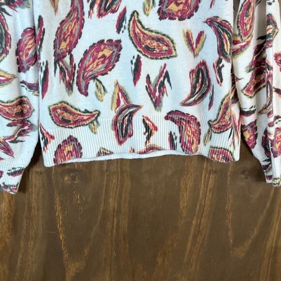 LOFT Womens Sweater White Multi Paisley Raglan V Neck Long Sleeve Pullover Large - Picture 3 of 12